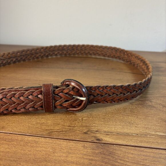 VTG Brown Cognac Woven Braided Leather Belt Made in Uruguay Mens 36 -90 Unisex - Picture 2 of 7